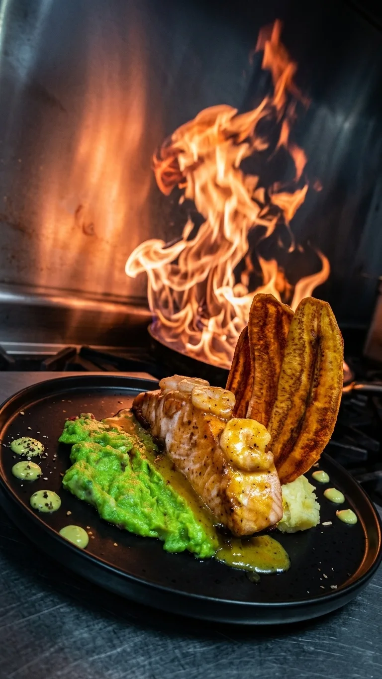 Parrilla de llamas de la cocina nikkei Misión San Rafael